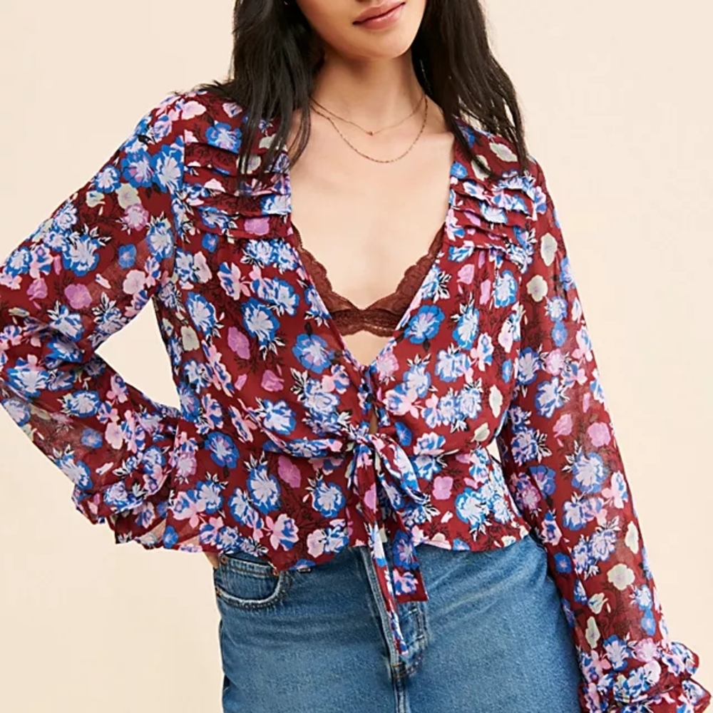 !!Like NEW!! Free People Maybel Floral Blouse Size XS